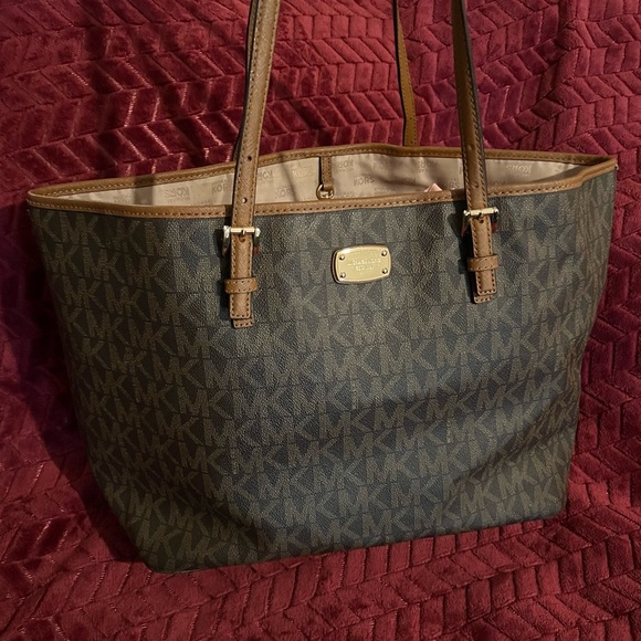Michael Kors Handbags - Michael Kors Brown Signature Tote Monogram with Gold Hardware